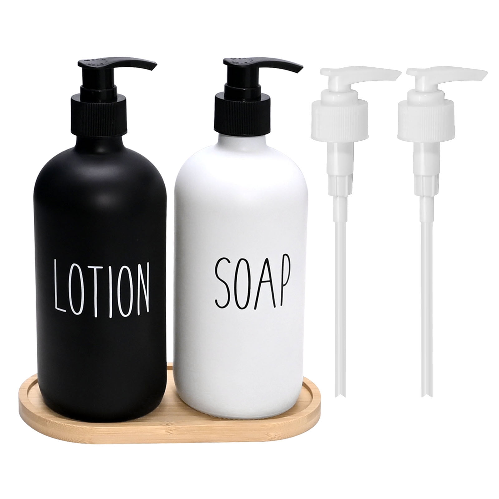 ZUDKSUY Glass Soap Dispenser Set with 2 Extra Replacement Pumps, 16oz