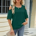 thumbnail image 3 of Fesfesfes T Shirts for Women Women Spring And Summer Off The Shoulder Round Neck Lace Patchwork 3/4 Sleeve Loose Tops Loose Fitting Tops for Women M(US:6), 3 of 9