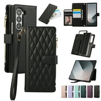 Dteck Crossbody Wallet Case for Samsung Galaxy Z Fold 6, Z Fold 6 Wallet Case with 6-Card Holder & Zipper Pocket Handbag Purse Magnetic Buckle Soft PU Leather Phone Case for Samsung Z Fold6,Black