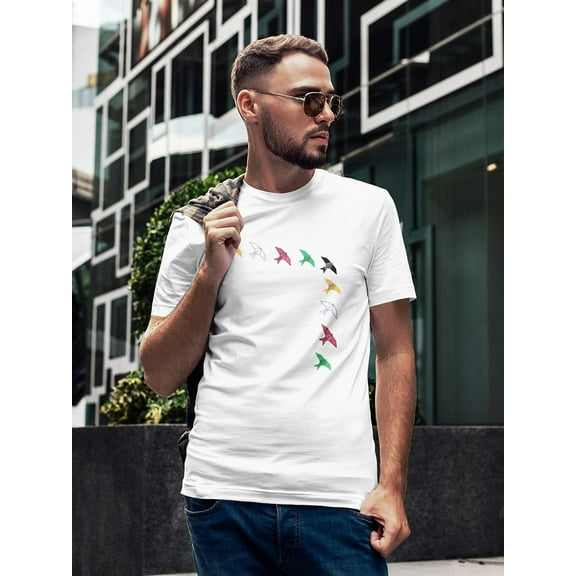 Migrating Origami Birds Graphic Men White T-Shirt, Male x-Large