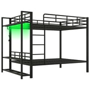 Euroco Metal Full over Full Bunk Bed wih Storage Shelves, Clothes Habnger and LED Light for Kids Teens Room, Black
