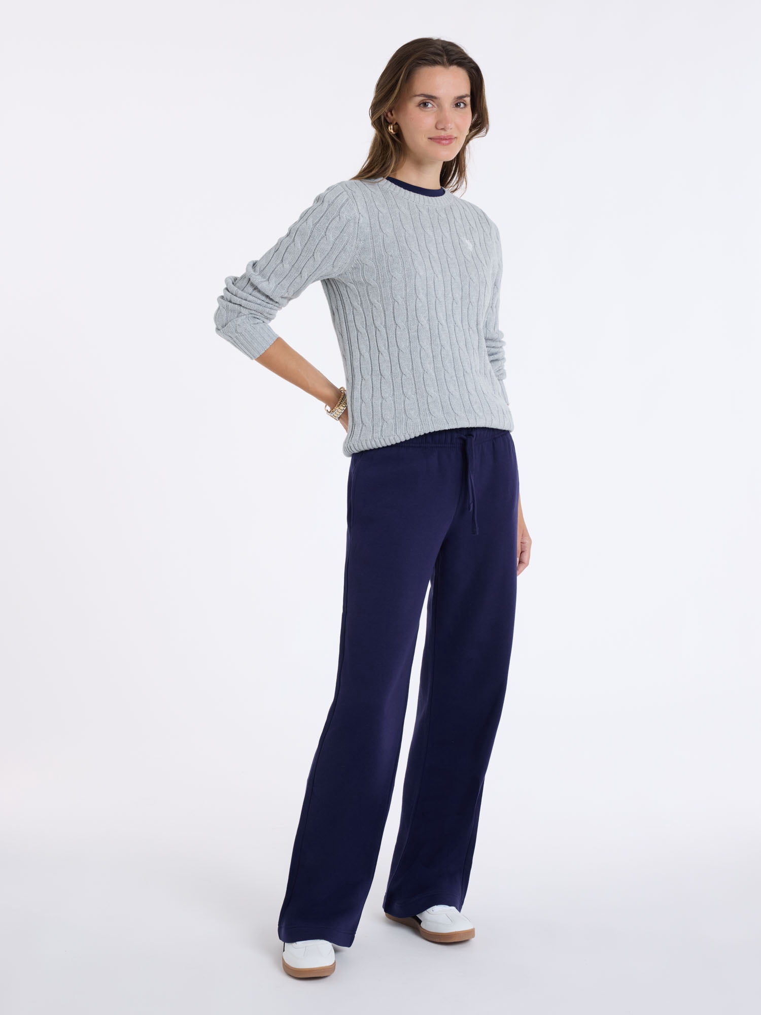 U.S. Polo Assn. Women's Classic Cable Crew Neck Sweater, Sizes XS-XL