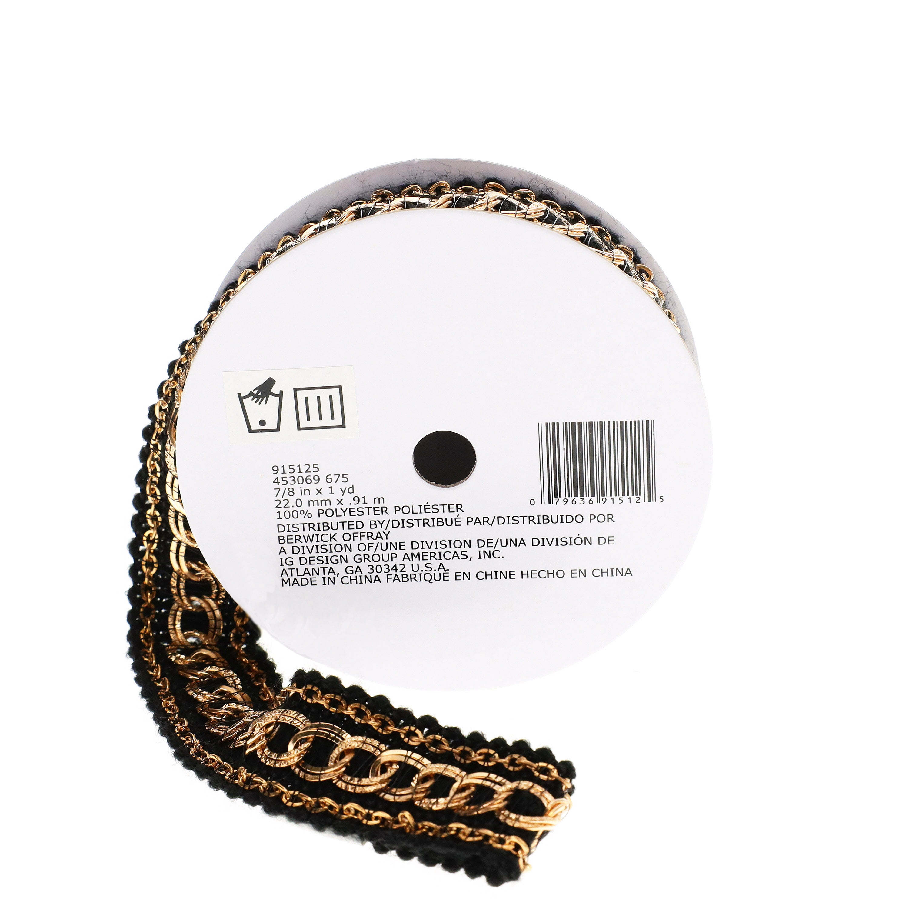 (2 pack) Simplicity Trim, Gold 7/8 inch Black Knit with Gold Chains Trim Great for Apparel, Home Decorating, and Crafts, 1 Yard, 1 Each