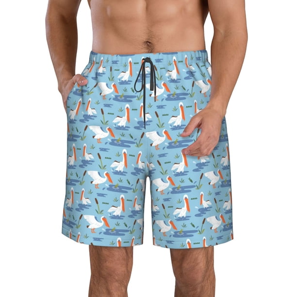 Balery Pelican Reed And Fish Traje de Baño Estilo Hawaiano para Hombre, Shorts de Secado Rápido con Bolsillos-3X-Large