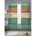 thumbnail image 2 of Farmhouse Teal Brown Sheer Curtains 84 Inch Length 2 Panels Set, Vintage Wooden Striped Voile Window Treatment Rod Pocket Curtains Sheers Drapes for Bedroom/Living Room/Kitchen 52"x84"x2, 2 of 7