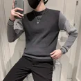 thumbnail image 3 of Suéter de punto con cuello redondo para hombre, jersey negro a rayas con cuello redondo, sudaderas clásicas de tendencia 2024, 3 of 5