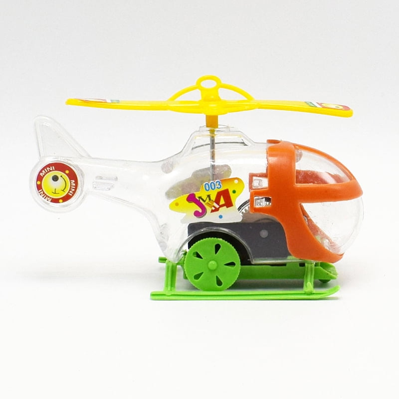 Wind Up Helicopter Toy with Rotating Propeller Clear Shell Sliding Vehicle Early Educational Toy