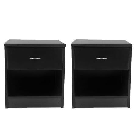 Bedroom Night Tables Zimtown Ktaxon Set of 2 Black Bedroom Night Stand Bedside Table Furniture Open Storage W/Drawer ()