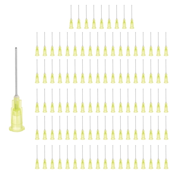 100 Pack Blunt Tip Dispensing Needle, 20 Gauge Stainless Steel Dispensing Tips with Luer Lock 1.65" Blunt Dispenser Needle for Measuring, Refilling Inks, Yellow