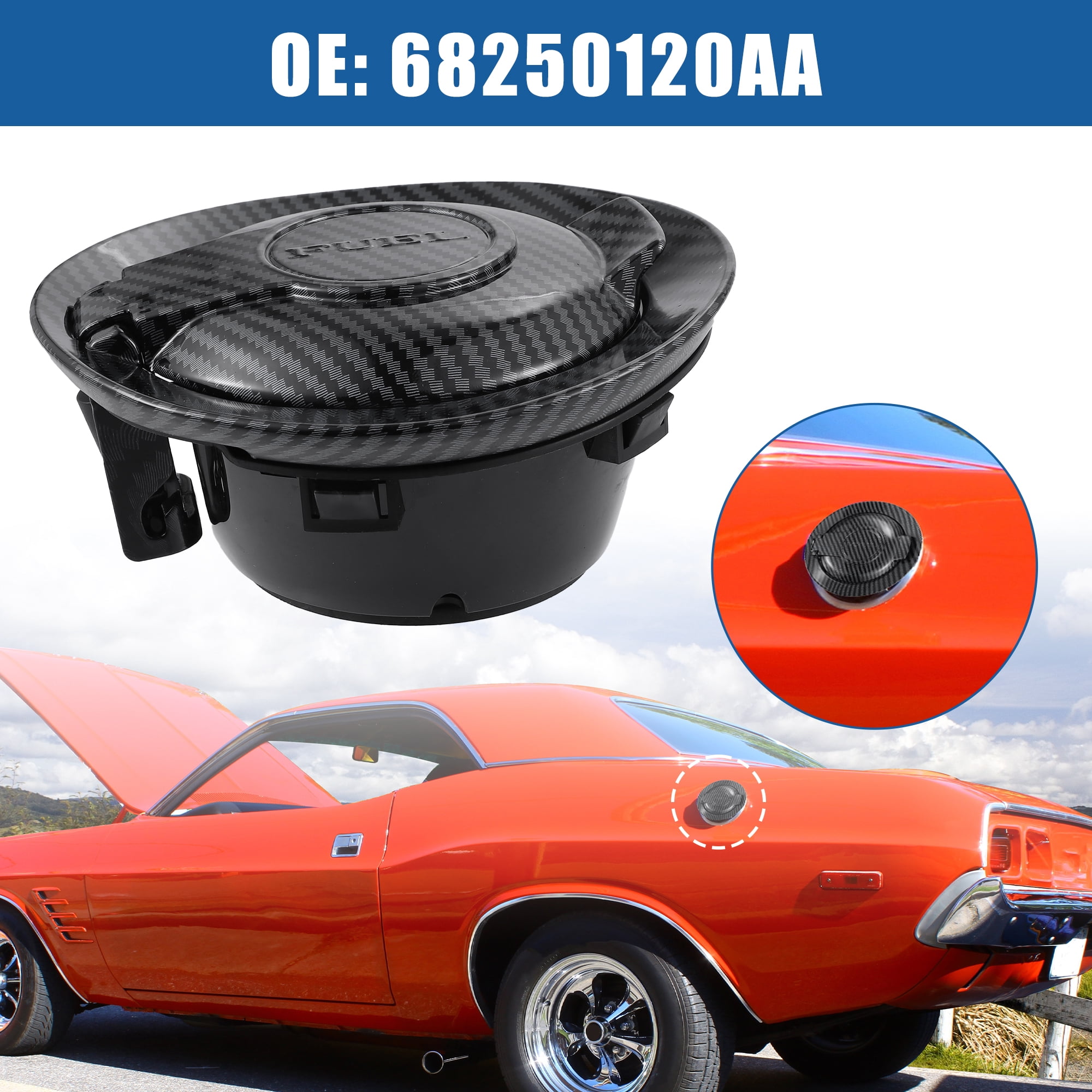 Unique Bargains Car Fuel Tank Filler Cover Door Gas Tank Cap 68250120AA for Dodge Challenger 2008-2019 Black