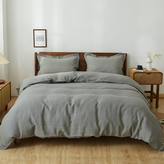 Cloud Fino 100% Pure Linen Sheet Set- 4 Piece Bed Sheet Set- 15" Deep Pocket- Fitted Sheet, Flat Sheet & 2 Pillowcases- Cooling Bedding Set (Stone Grey, Short Queen)