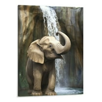 Creowell Oil Painting Canvas Wall Art Elephant Squirting Water,Picture Prints Artwork Stretched and Framed Animal Waterfall Landscape,Wall Decor Ready to Hang for Living Room Bedroom Bathroom 16x20in