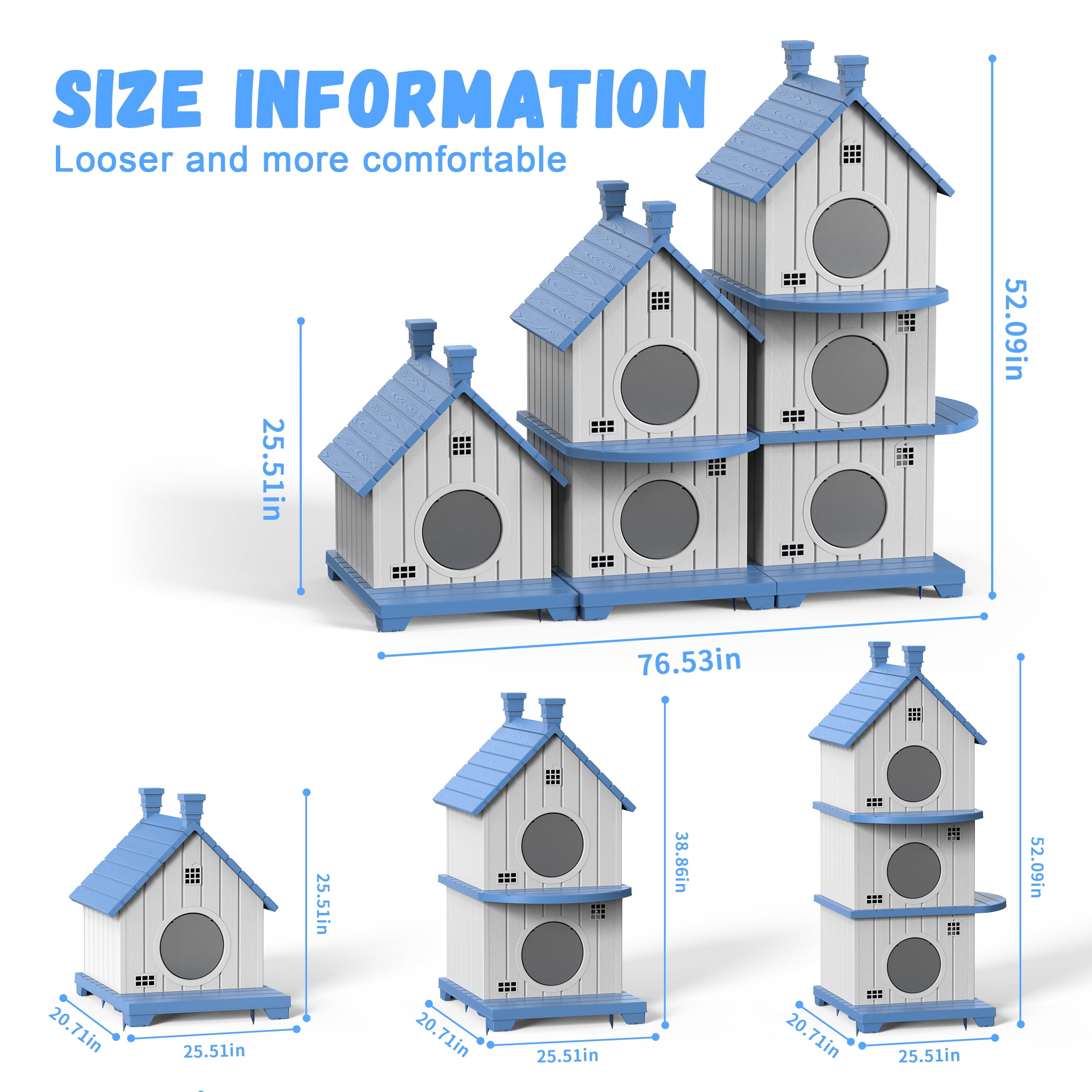 Fazzn Outdoor Cat House with Porch: Weatherproof Insulated Shelter for Cats, Kittens, and Puppies, Including Feral Cats. Features Multiple Entrances, an Elevated Base, and Easy Assembly.Blue/Brown