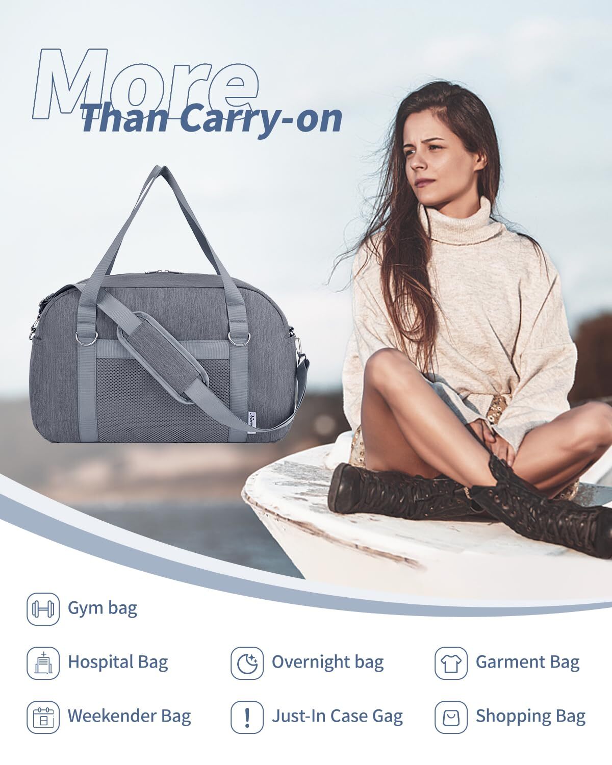 Underseat Bag Weekender Travel Duffel Tote with Adjustable Shoulder Straps for Spirit Airlines Personal Item Bag 18x14x8 for Gym Overnight, Grey