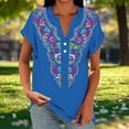 thumbnail image 4 of Ayolanni Casual Shirts for Women Dressy Short Sleeve V-Neck Printed Office Blouse Button Down Rolled Tunic Fitted Shirts Summer Tops for Women Blue XXL, 4 of 5