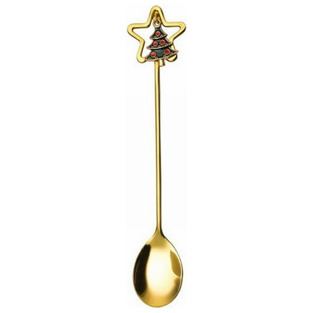 

QYY Stainless Steel Tableware Creative Cute Christmas Star Spoon Fruit Fork Coffee Dessert Spoon