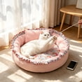 thumbnail image 5 of romoty All Season Round Pet Bed, Pink Medium 20 Inch Soft Floral Ruffled Plush Kitty Cushion Warm Dog Bed for Cats Small Dogs, 5 of 6