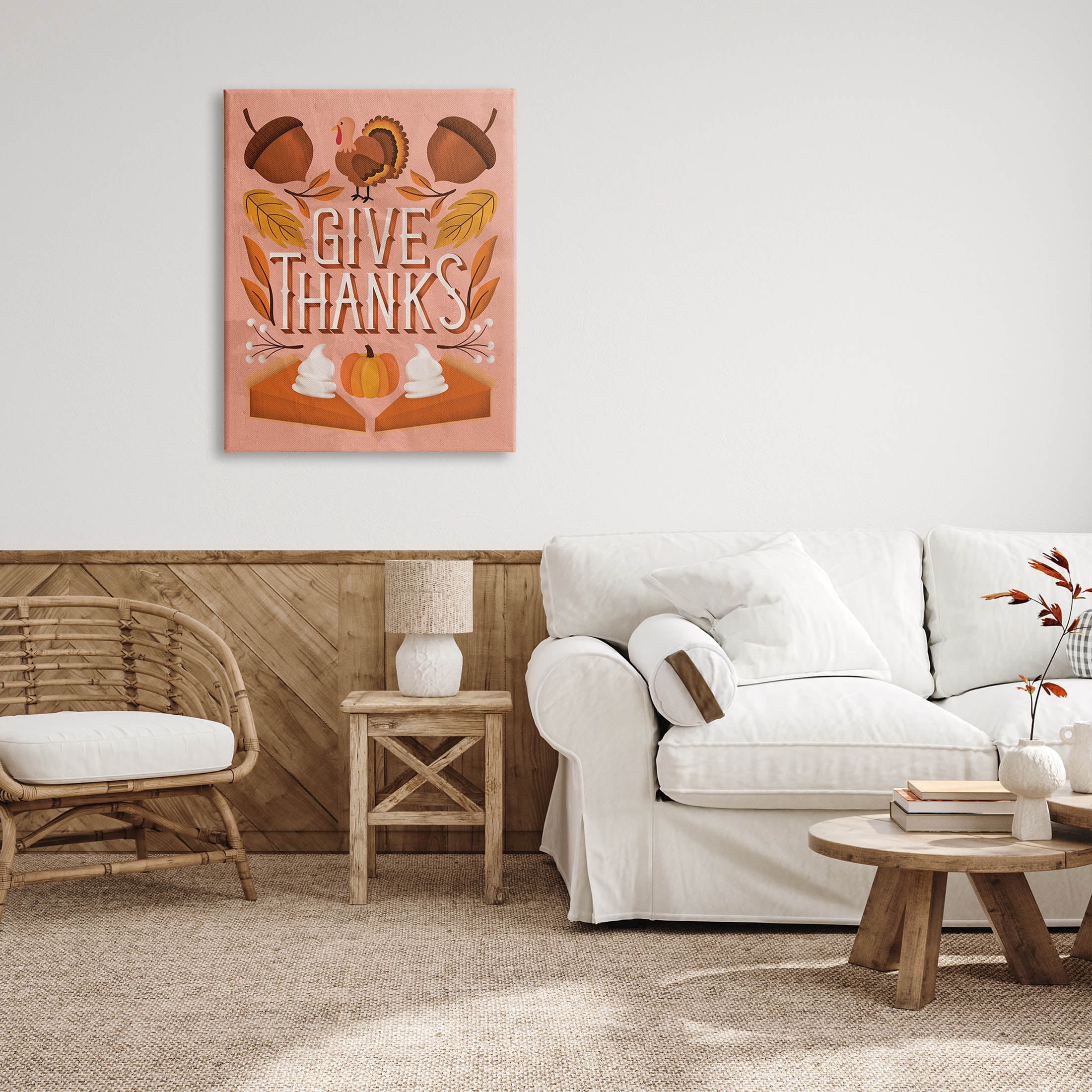 Give Thanks Botanical Pumpkin Desserts Holiday Graphic Art Gallery Wrapped Canvas Print Wall Art