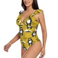 thumbnail image 3 of Yiaed Cartoon Bear Yellow Print Women's Ruffled One Piece Swimsuit V Neck Swimwear Slimming Monokini for Woman-X-Large, 3 of 8