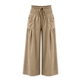 thumbnail image 7 of Karymi Halara Pants Women Solid Wide Leg Casual Pants, Smocked Ruffle Elastic Drawstring High Waist, Seam Loose Lounge Trousers with Side Pockets, 7 of 7