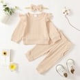 thumbnail image 3 of 6 Months Baby Girls Clothes 12 Months Girls 3PCS Sweater Outfits Set Solid Color Infant Girls Long Sleeve Top Pants Set with Headband Apricot, 3 of 10