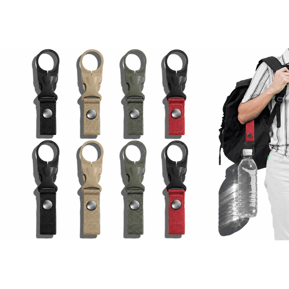 Water Bottle Clip for Backpack, Plastic Water Bottle Holder - Carabiner Carrier Hook with Retractable Strap Attachment Clips, Keeper on Belt Purse Lanyard Sling Drink Keychain