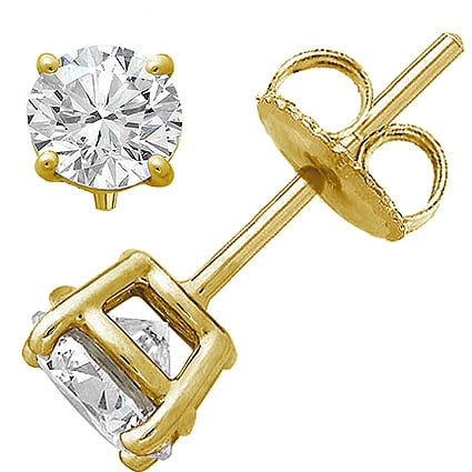 18k Brilliant Cut Stud - AAA Round Brilliant Cut Cubic Zirconia Stud Earrings in Yellow Gold Plated