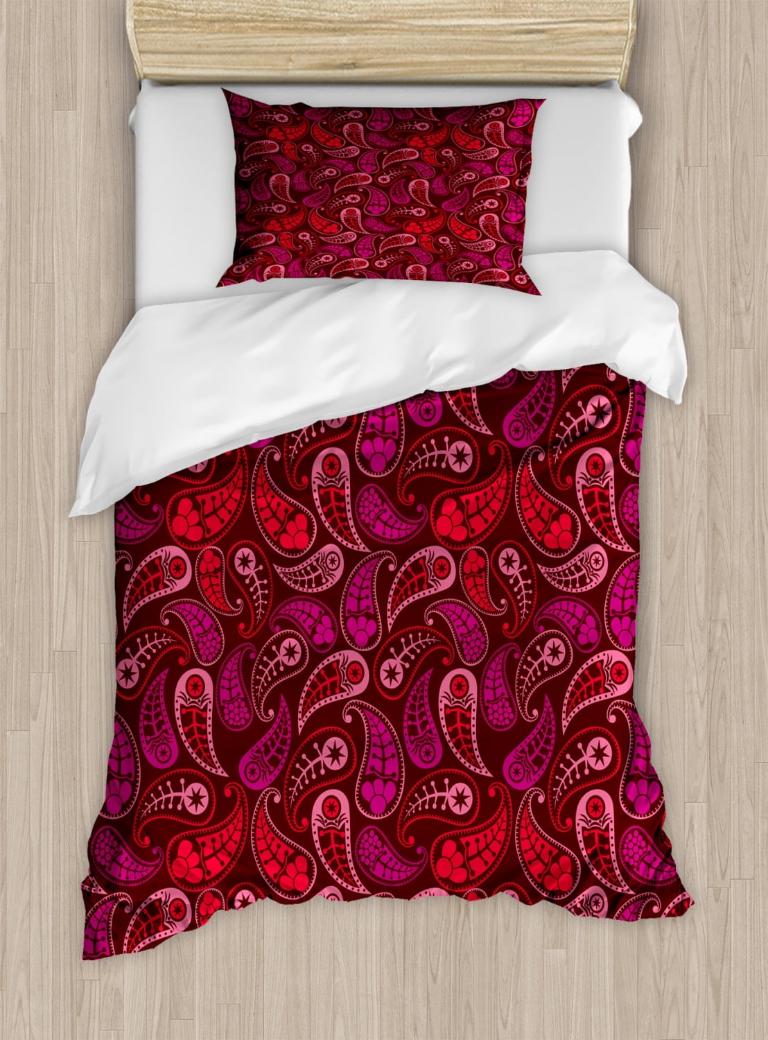 Paisley Duvet Cover Set Twin Size, Rhythmic Drop Shaped Motifs on Dark