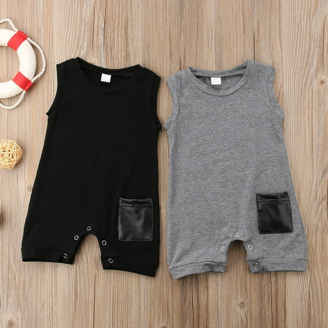 Bébé Garçon Rompers Enfants Combinaison Combinaison Sans Manches Rompers Tenues Vêtements une Pièce 0-24M