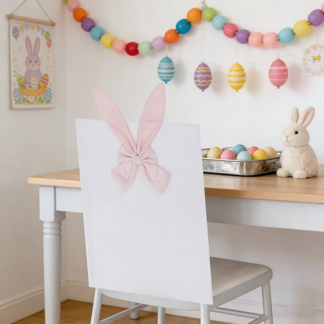 Cubierta para Silla con Orejas de Conejo de Pascua, Decoración Festiva, Juego de Orejas Largas y Cortas para Respaldo de Silla