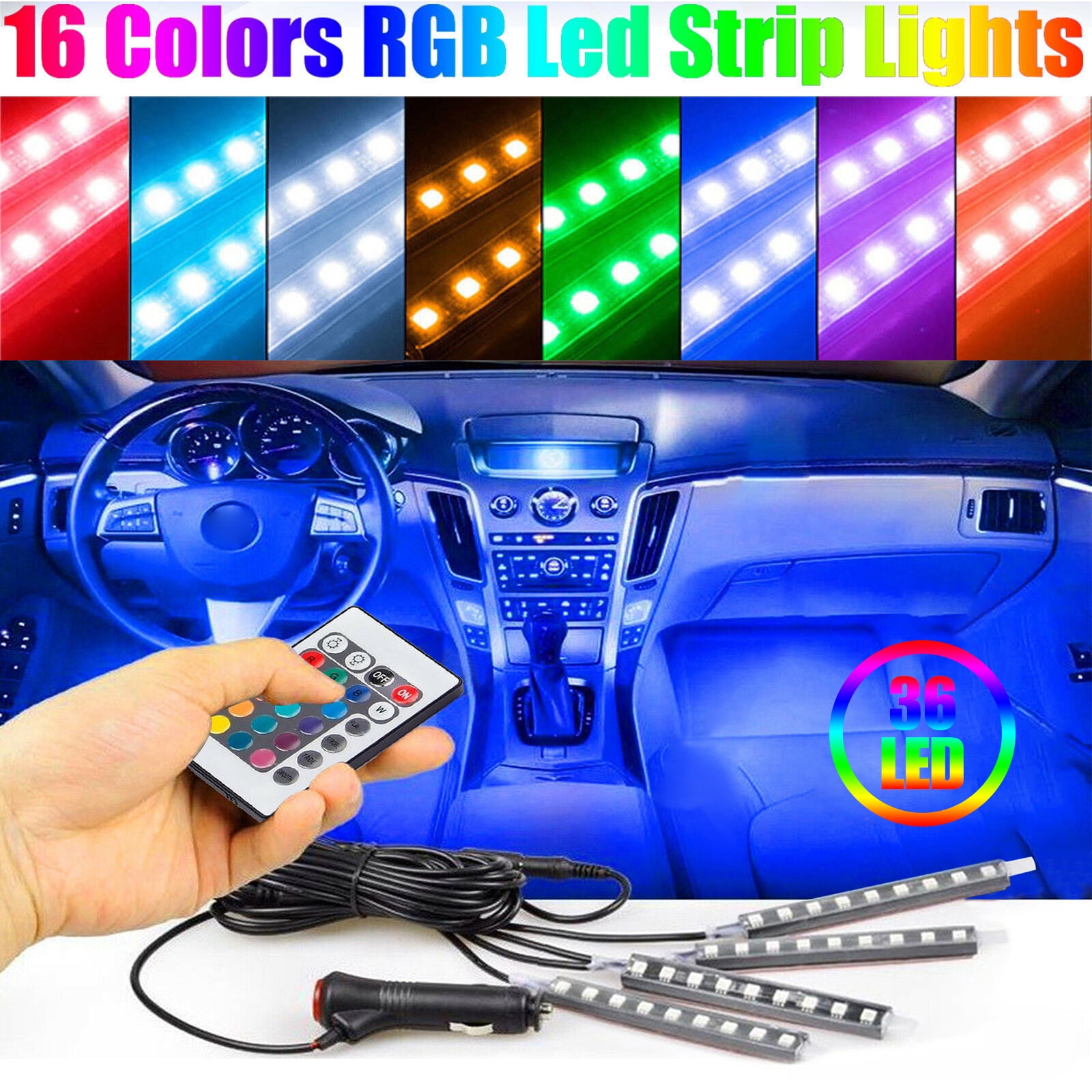 New 4x 9//12//18 USB RGB LED Car Auto Interior Neon Atmosphere Strip Light Music