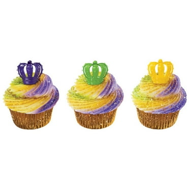Mardi Gras 3D Crown Cupcake Rings - 24 Count