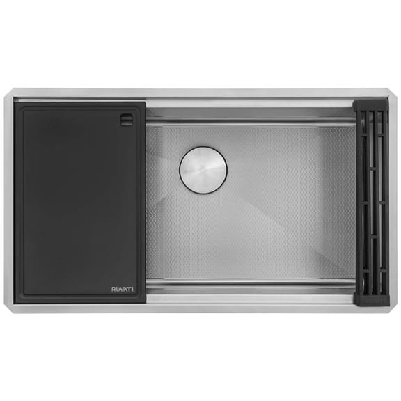 Ruvati RVH8633 33 in. Workstation Scratch Resistant Hex Bottom Stainless Steel Embossed Texture Kitchen Sink, Silver