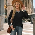 thumbnail image 4 of Hogleaql Long Sleeve Tops for Women Round Neck Tunic Cozy 2025 Fall Tops Solid Color Loose Fashion Tees Lightweight Pullover Blouses Black S, 4 of 4
