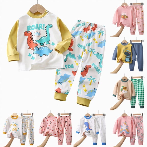felwors Toddler Boys and Girls Pajamas Kids Dinosaur 2 Piece Truck Pjs Sleepwear Clothes Sets (Light Yellow,4-5 Years)