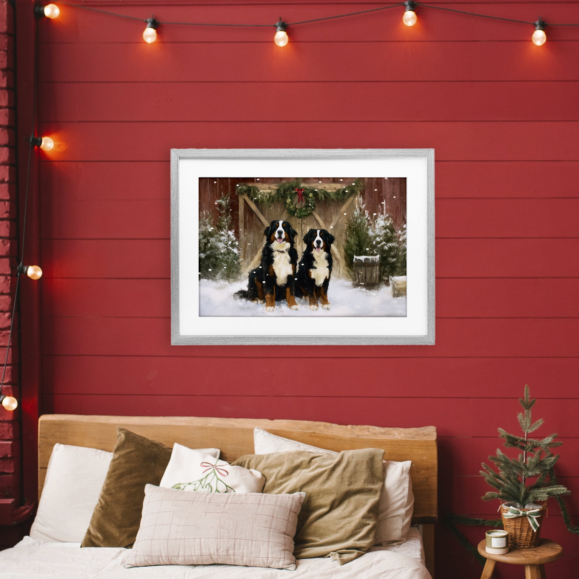 Stupell Industries Barnyard Bernese Mountain Dogs Gray Framed Print Under Glass, design by Tina LeCour