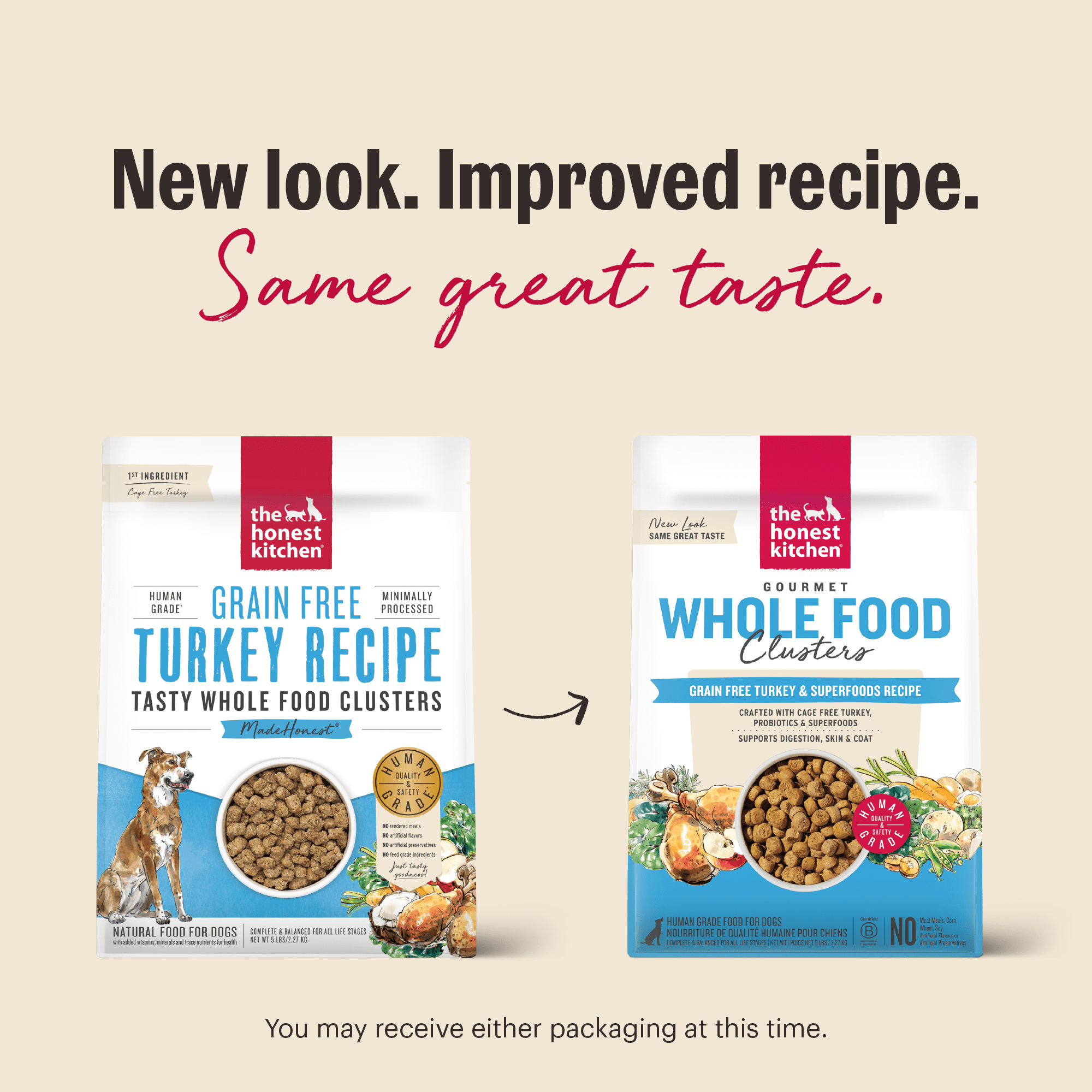 The Honest Kitchen Human Grade Dry Dog Food Whole Food Clusters Grain Free Turkey Dry Dog Food, 5 lb Bag