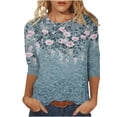 thumbnail image 3 of Craaazy T-Shirts Graphiques pour Femmes Grande Taille Coupe Ample Couleur Unie Col Rond Style Décontracté Manches 3/4 T-shirt à Imprimé Floral pour Usage Quotidien, Vacances, Sorties, 3 of 5