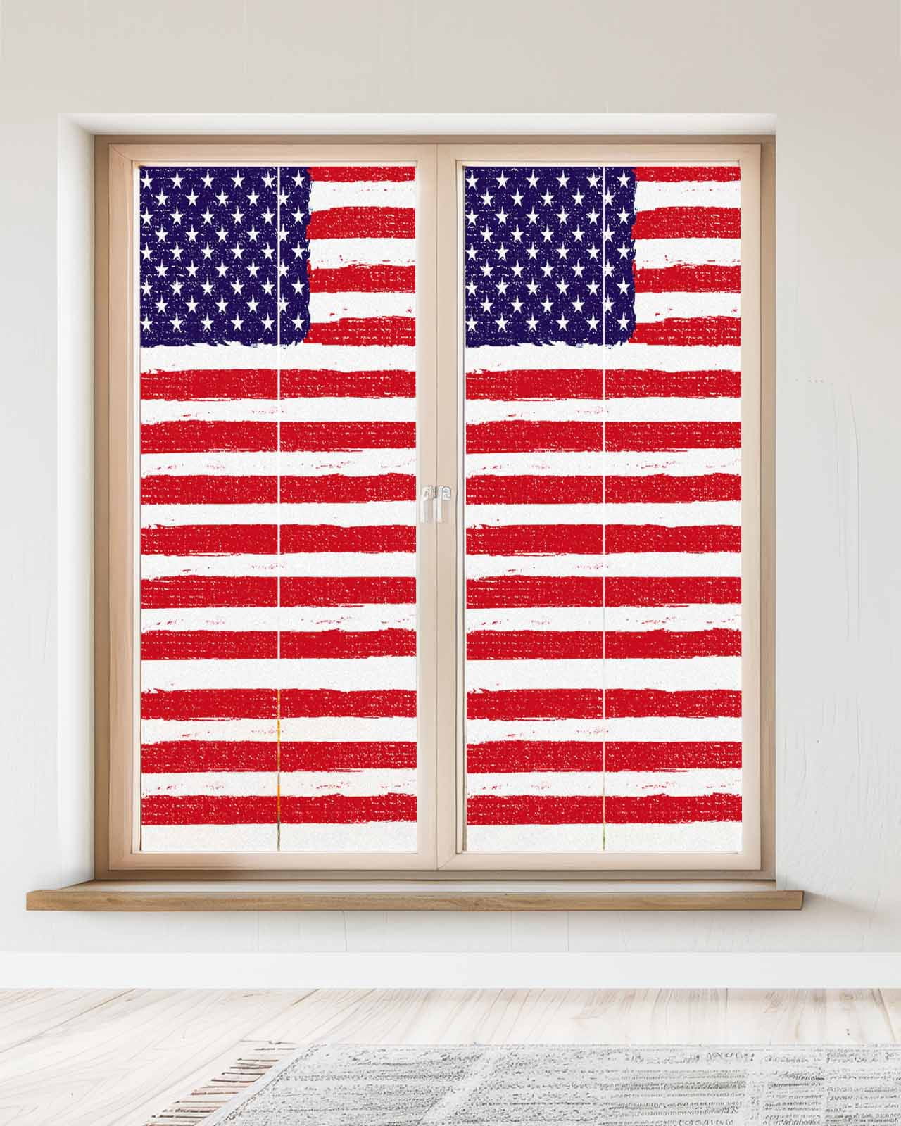 Window Privacy Film American Flag Stained Glass Window Film Decorative Sun Block Window Cover Retro Rustic Stars And Stripes US Flag Window Clings Static Adhesive Sticker for Bathroom 23.6"x59"