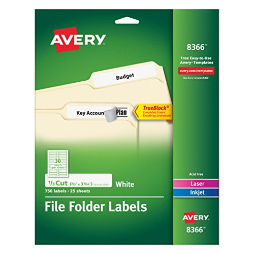 Avery File Folder Labels for Laser and Inkjet Printers, 0.6 x 3.43 Inches, White, Pack of 750 (8366)