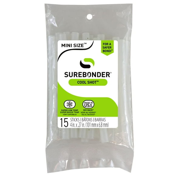 Barras adhesivas Surebonder Cool Shot de 10 cm a baja temperatura, paquete de 15