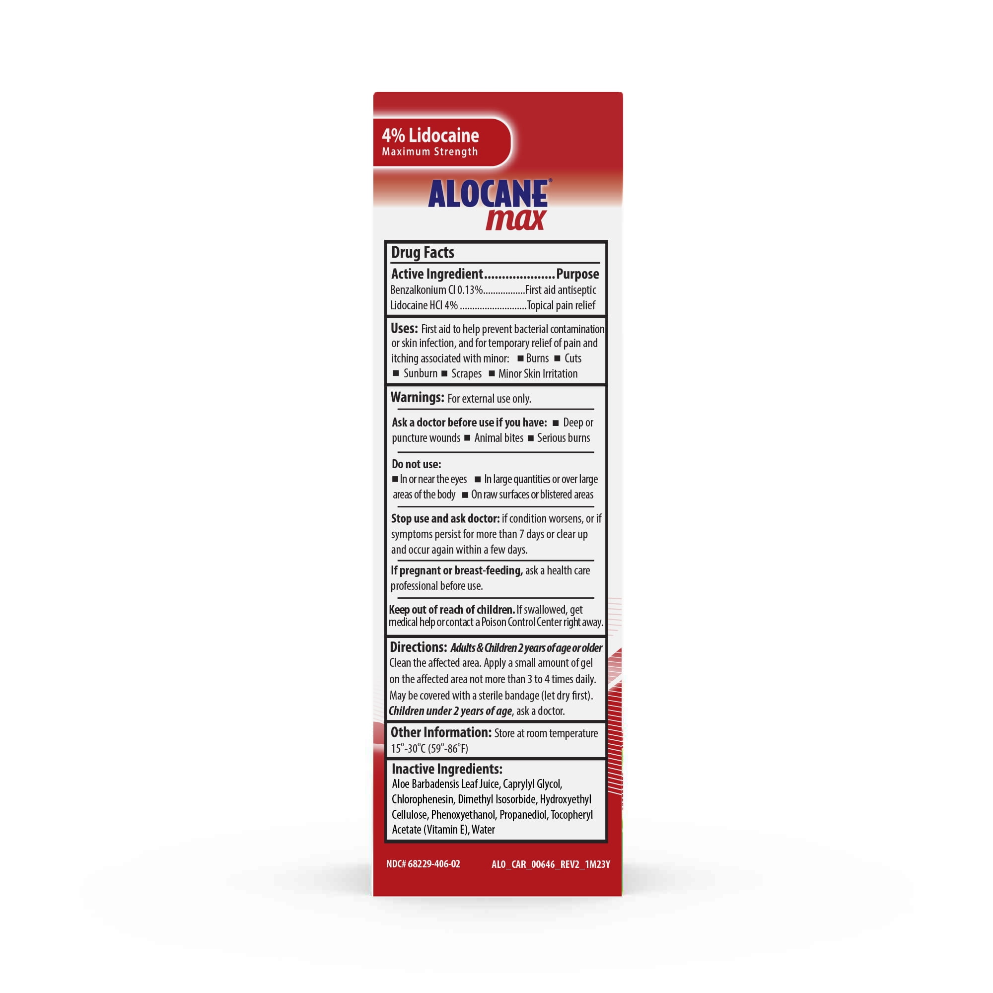 ALOCANE Max Maximum Strength Burn Gel with Antiseptic, 4% Lidocaine, Fast Pain Itch Relief, First Aid Treatment 2.5 fl oz