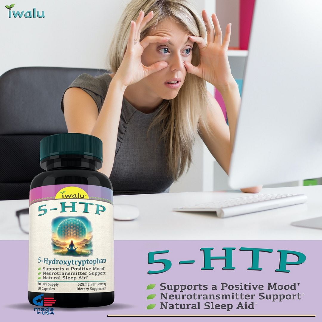 iwalu 5-HTP Supplement | 5-Hydroxytryptophan - Supports Mood, Cognition & Sleep - Fast Acting - 60 Capsules | Non-GMO, NSF Certified and USA Made Dietary Supplement