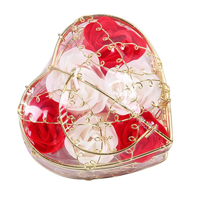 Toystoory Caja de regalo de flores de jabón rosa, cesta de hierro chapada en oro, 6 rosas artificiales, regalo de boda creativo para el Día de San Type9 NO9 Toystoory JJ19705-02