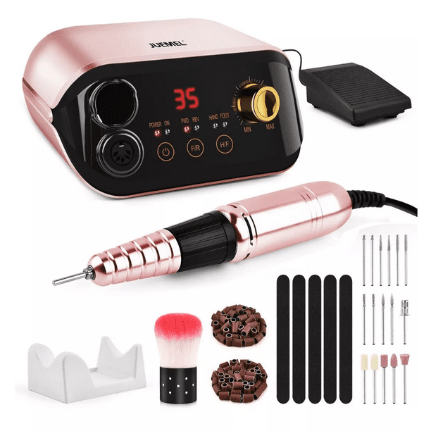 Pulidor Esmeril Drill Para Uñas Profesional Con pedal 35000rpm Rosa Malubero Kit de Manicure