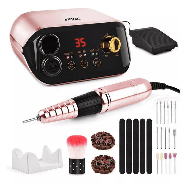 Pulidor Esmeril Drill Para Uñas Profesional Con pedal 35000rpm Rosa Malubero Kit de Manicure