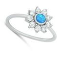 thumbnail image 4 of CHOOSE YOUR COLOR White CZ Blue Simulated Opal Mandala Flower Ring .925 Sterling Silver Band Female Size 5, 4 of 4