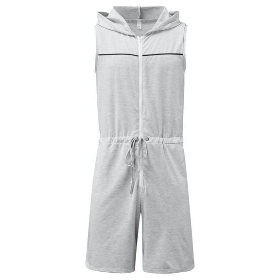 Men's Summer Onesies Romper Zip Up Rompers Tanks Grey XL