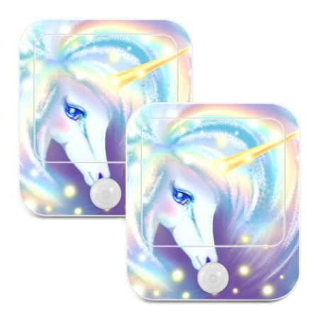 

ALAZA Magical Fantastic Unicorn Rainbow Cute Night Lights Plug into Wall -2 Pack Motion Sensor & Dusk to Dawn Sensor Adjustable Brightness & Warm White
