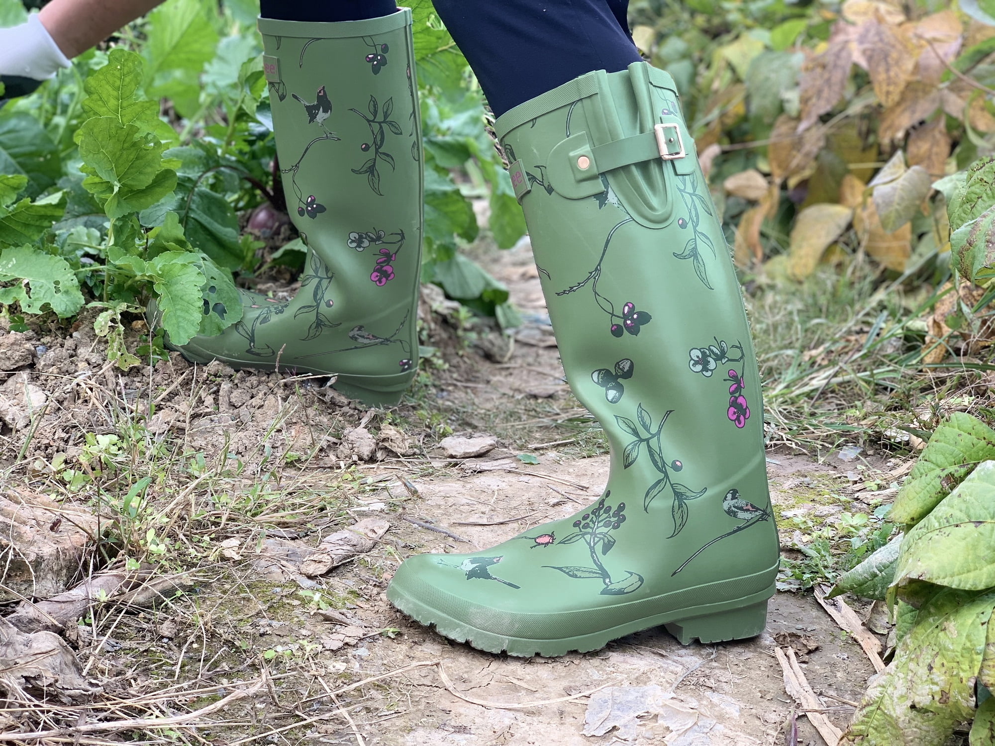 Rongee Rain Boots for Women Waterproof Outdoor Garden Shoes Bird Tree Printed 8 (B(M) US)